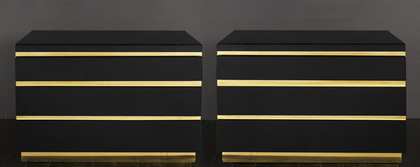 Pair of Black Lacquer and Brass Chests