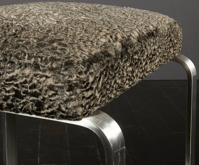 Pair of Faux Fur Metal Stools