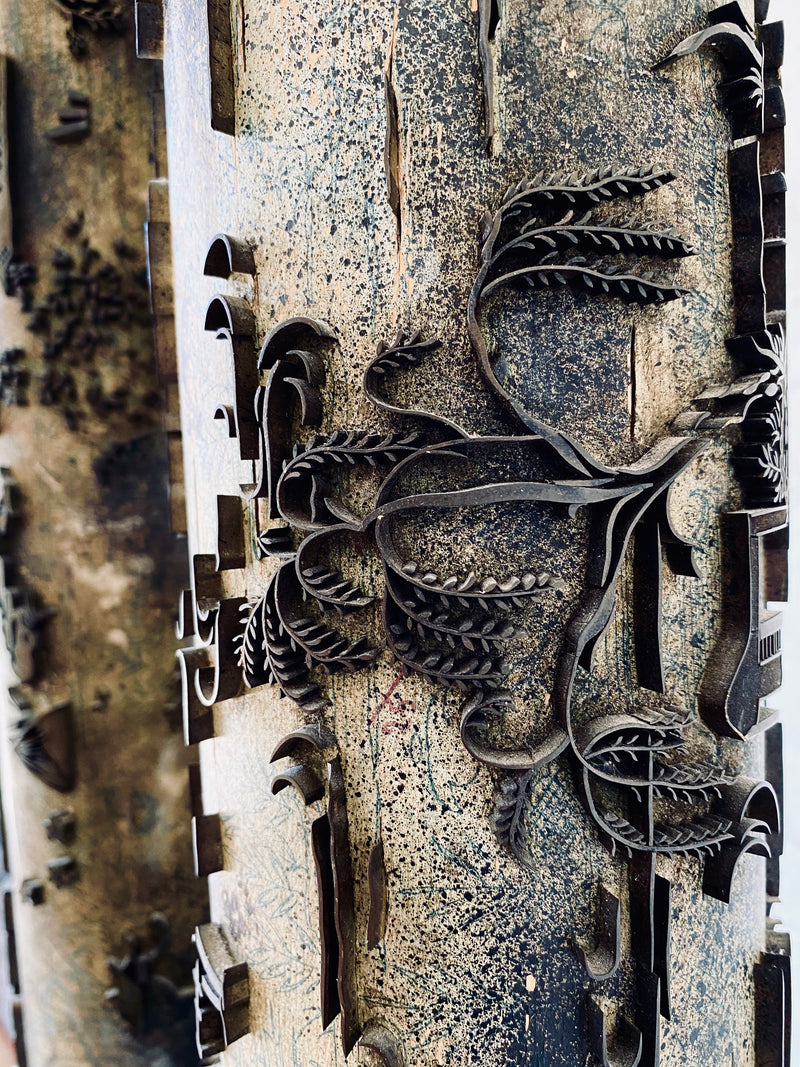 Wallpaper roll lamps, pair. Asian motifs