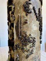 Wallpaper roll lamps, pair. Asian motifs