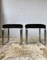 Pair of Faux Fur Metal Stools