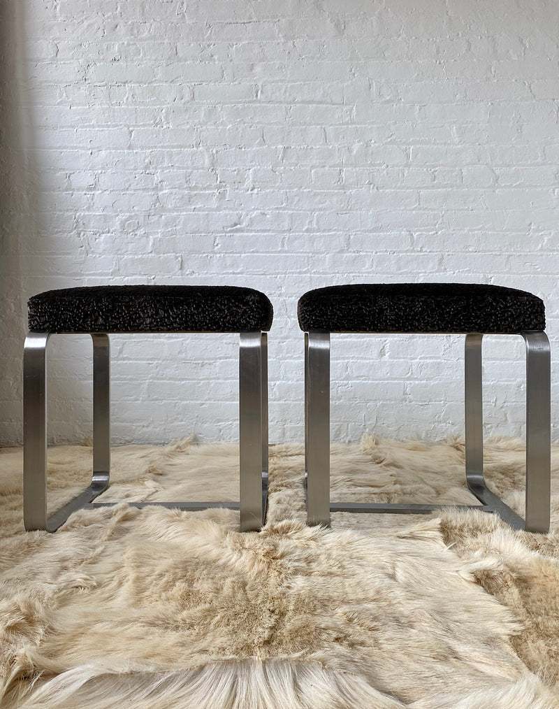 Pair of Faux Fur Metal Stools