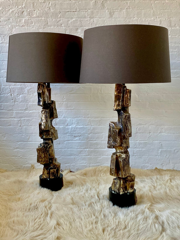 Bronze Brutalist Lamps, pair