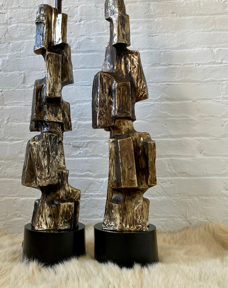 Bronze Brutalist Lamps, pair
