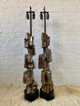 Bronze Brutalist Lamps, pair