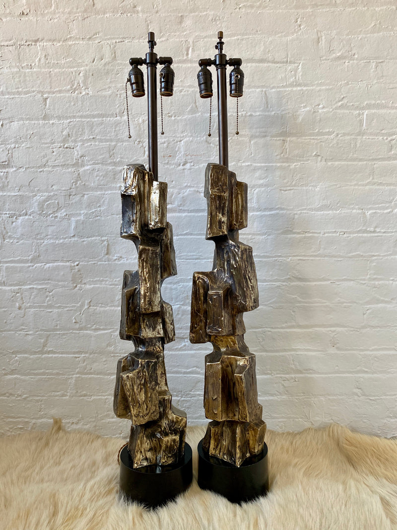 Bronze Brutalist Lamps, pair