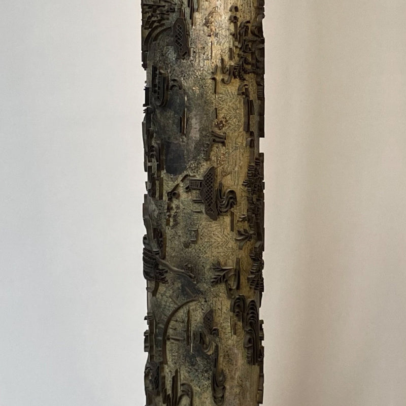 Wallpaper roll lamps, pair. Asian motifs