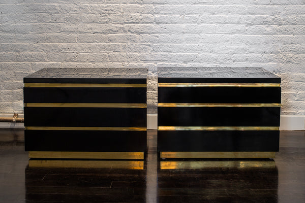 Pair of Black Lacquer and Brass Chests