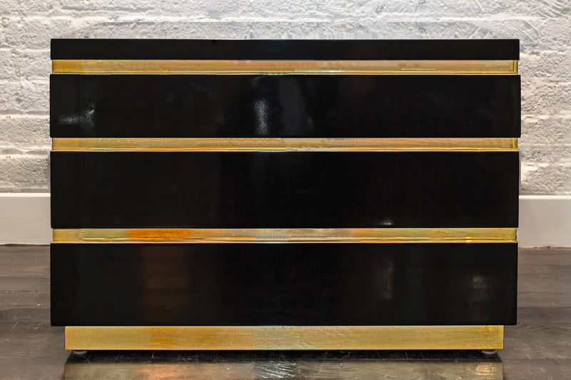 Pair of Black Lacquer and Brass Chests